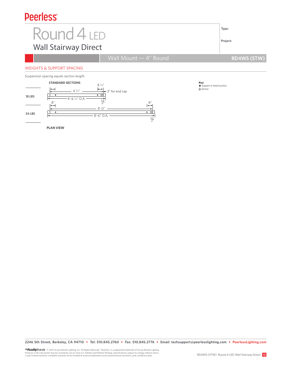 Round 4, Wall stairway direct, Wall mount — 4” round | Rd4ws (stw) | Peerless Lighting RD4WS STW - LED User Manual | Page 2 / 2
