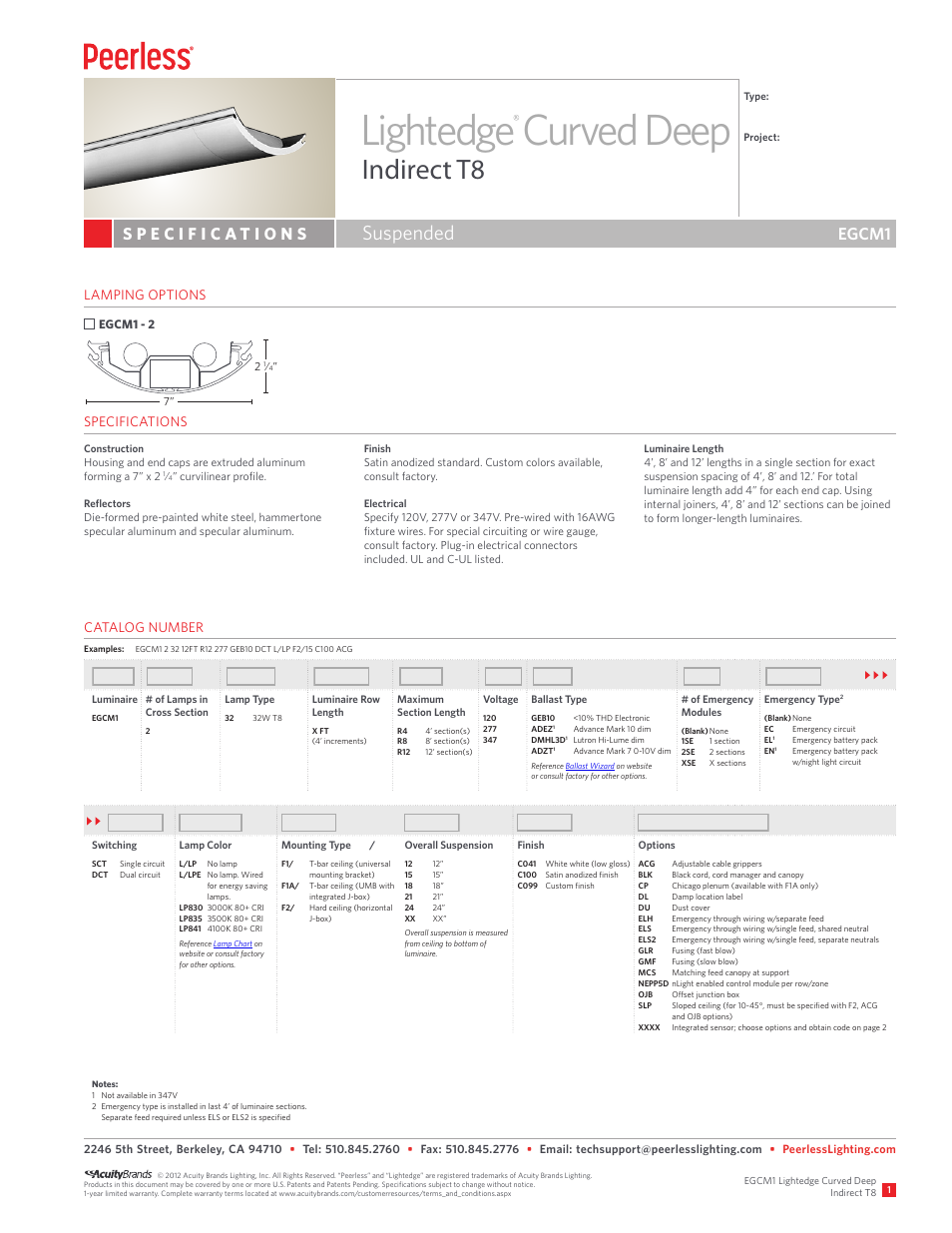 Peerless Lighting EGCM1 - T8 User Manual | 2 pages