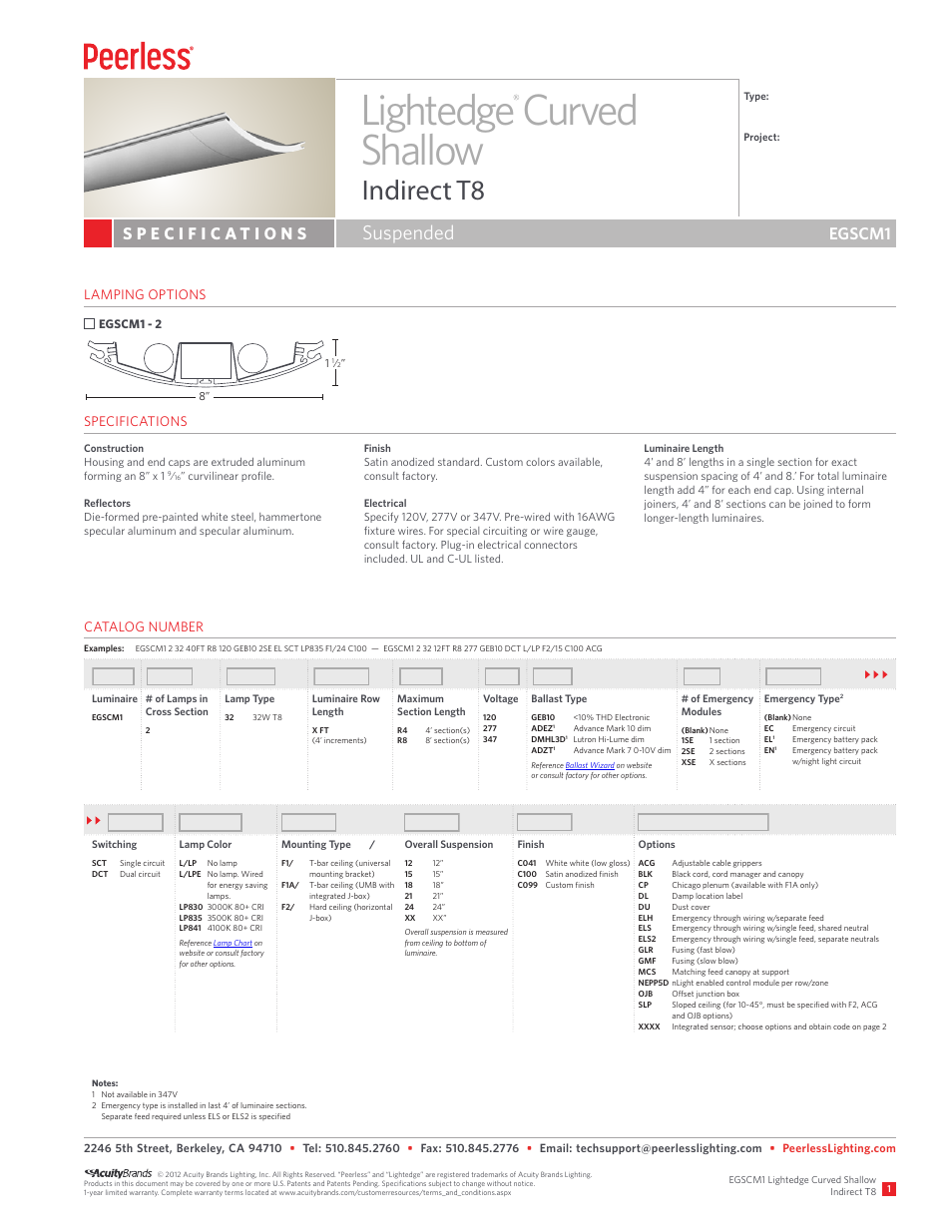 Peerless Lighting EGSCM1 - T8 User Manual | 2 pages