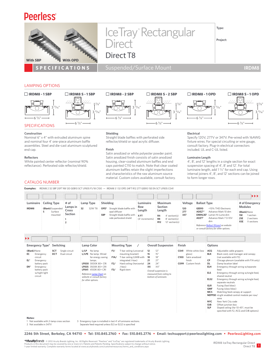 Peerless Lighting IRDM8 - T8 User Manual | 2 pages