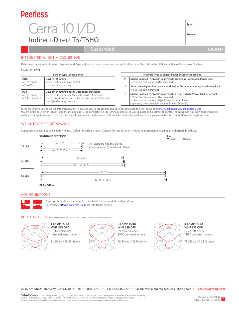 Cerra 10 i/d, Indirect-direct t5/t5ho, Suspended | 10crm4 | Peerless Lighting 10CRM4 - T5_T5HO User Manual | Page 2 / 3