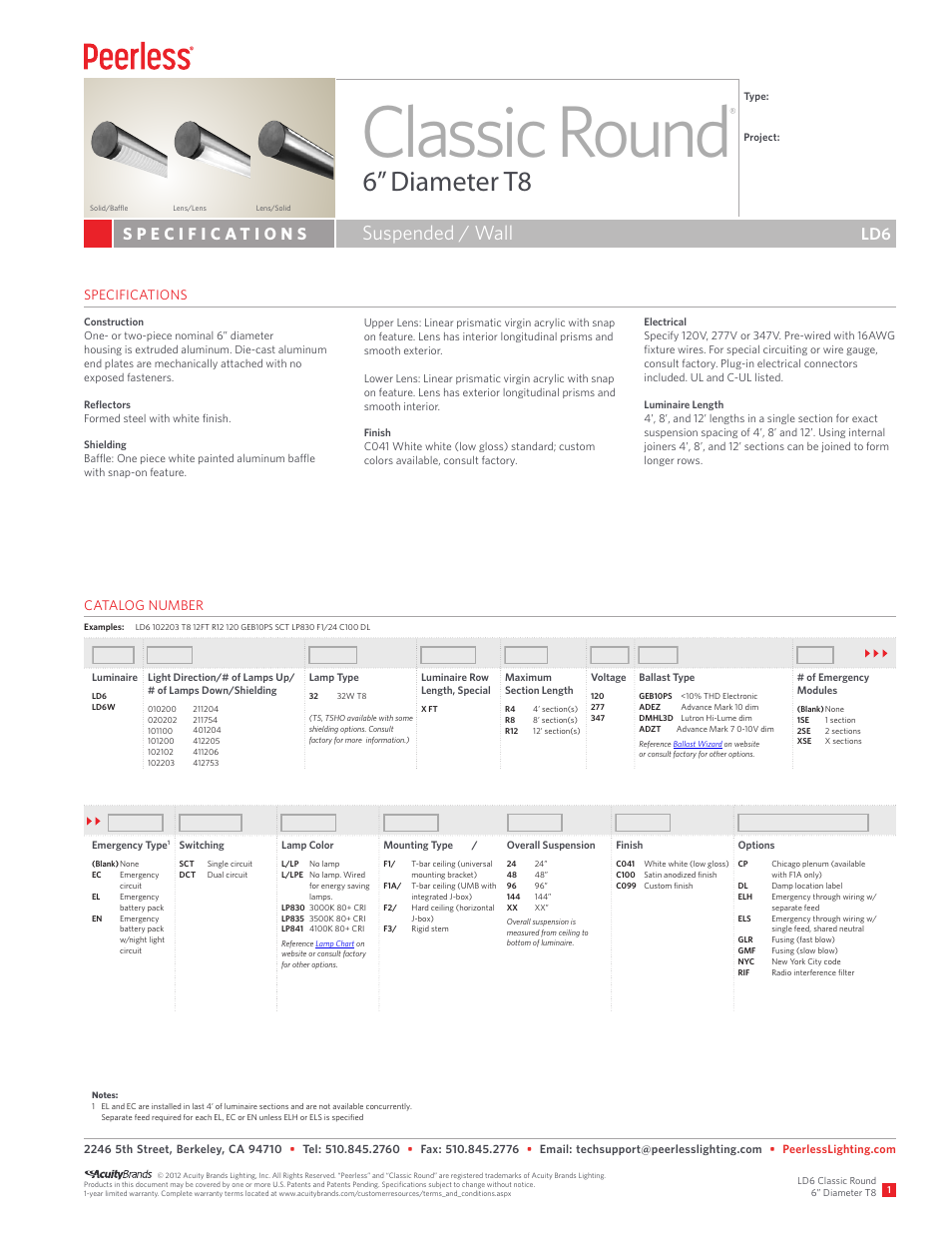 Peerless Lighting LD6 (Dir) - T8 User Manual | 3 pages