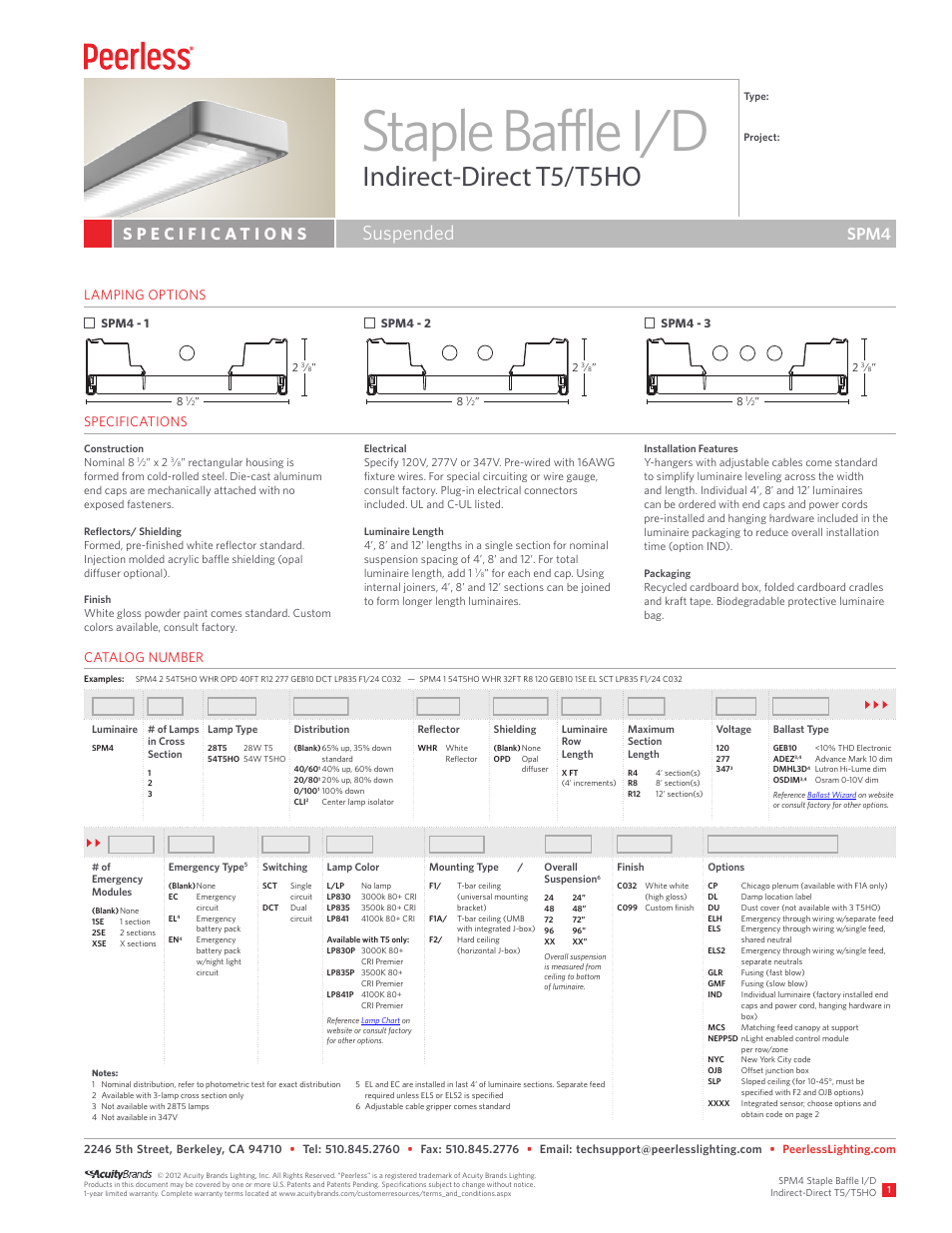 Peerless Lighting SPM4 - T5_T5HO User Manual | 2 pages