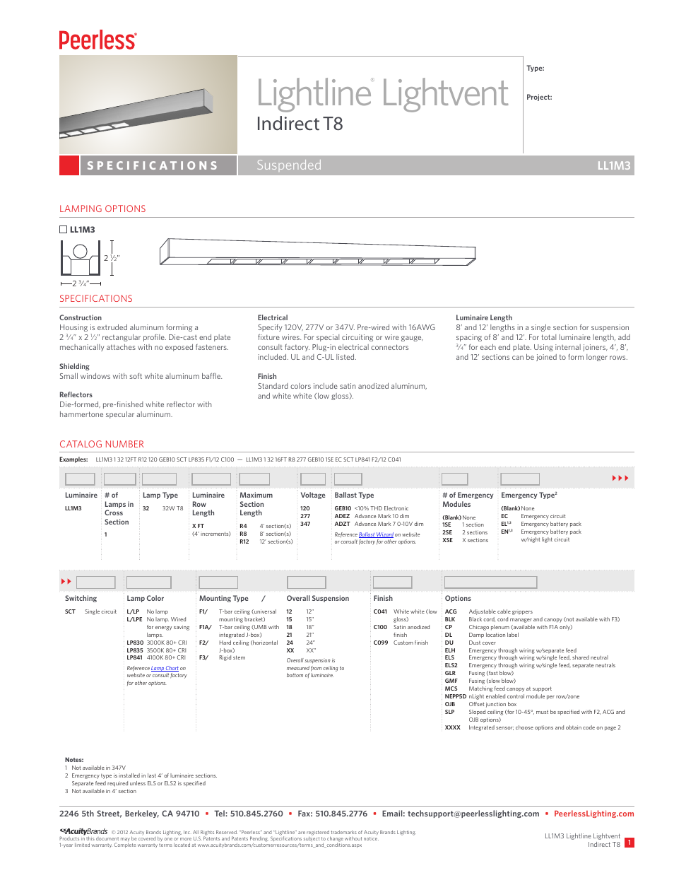 Peerless Lighting LL1M3 - T8 User Manual | 2 pages