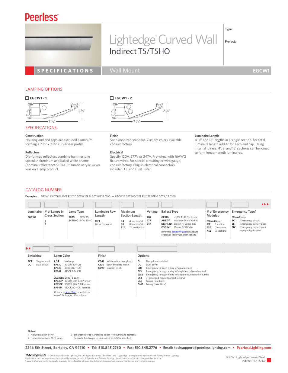 Peerless Lighting EGCW1 - T5_T5HO User Manual | 2 pages