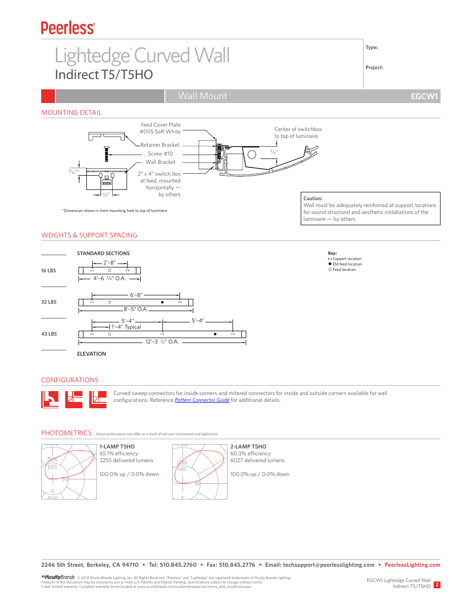 Lightedge curved wall, Indirect t5/t5ho, Wall mount | Egcw1 | Peerless Lighting EGCW1 - T5_T5HO User Manual | Page 2 / 2