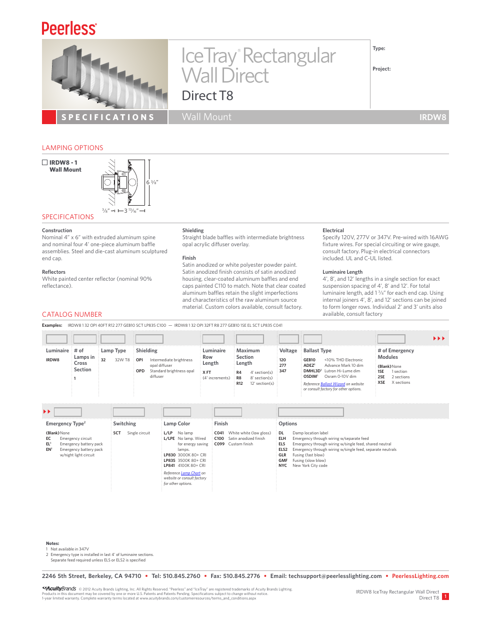 Peerless Lighting IRDW8 - T8 User Manual | 2 pages