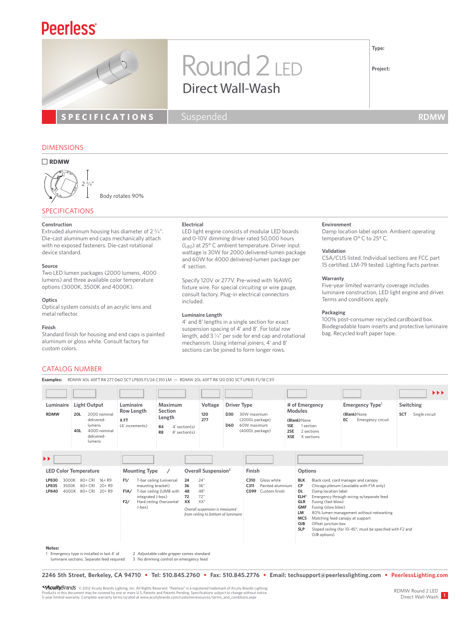 Peerless Lighting RDMW - LED User Manual | 3 pages