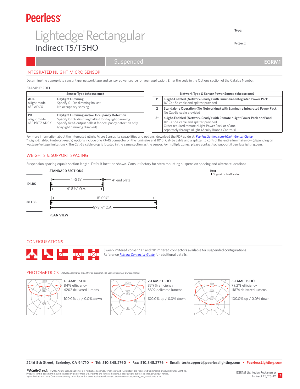 Lightedge rectangular, Indirect t5/t5ho, Suspended | Egrm1 | Peerless Lighting EGRM1 - T5_T5HO User Manual | Page 2 / 2