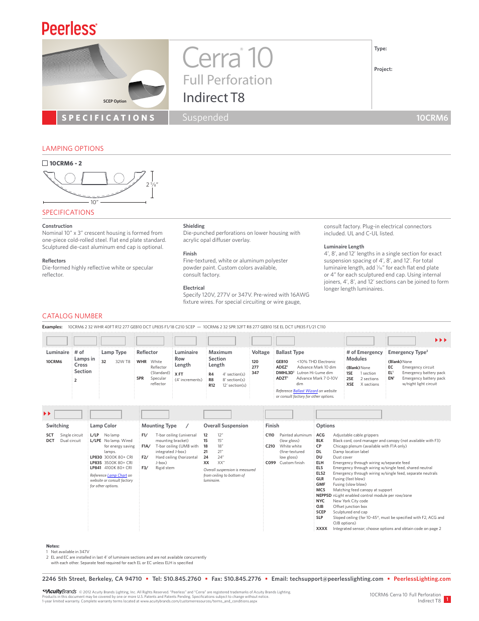 Peerless Lighting 10CRM6 - T8 User Manual | 2 pages