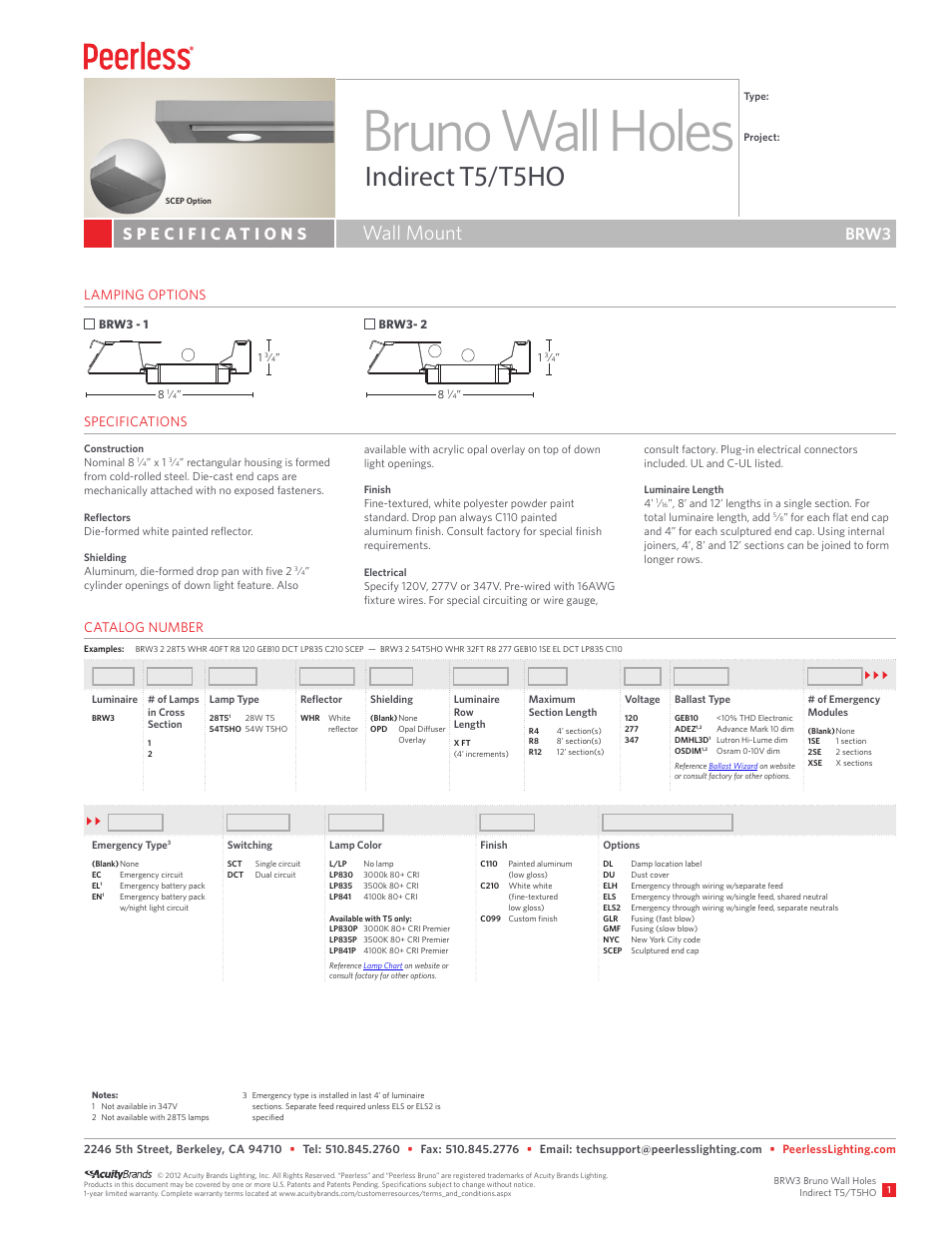 Peerless Lighting BRW3 - T5_T5HO User Manual | 2 pages