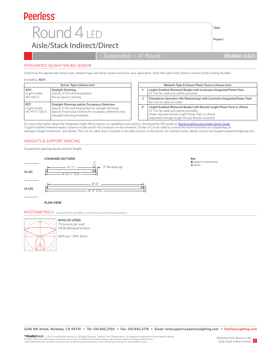 Round 4, Aisle/stack indirect/direct, Suspended — 4” round | Rd4m4 (aso) | Peerless Lighting RD4M4 ASO - LED User Manual | Page 2 / 3