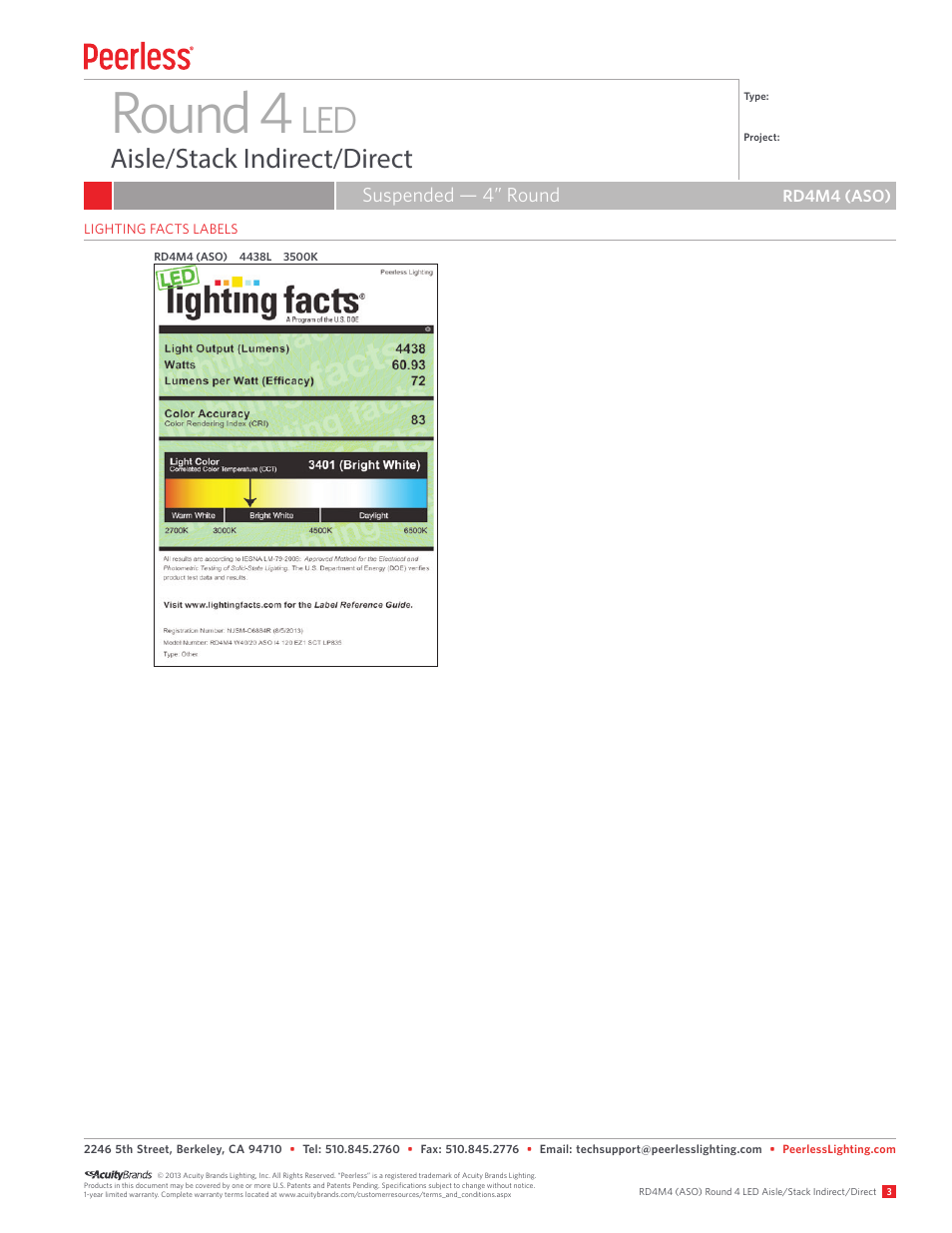 Round 4, Aisle/stack indirect/direct, Suspended — 4” round | Peerless Lighting RD4M4 ASO - LED User Manual | Page 3 / 3