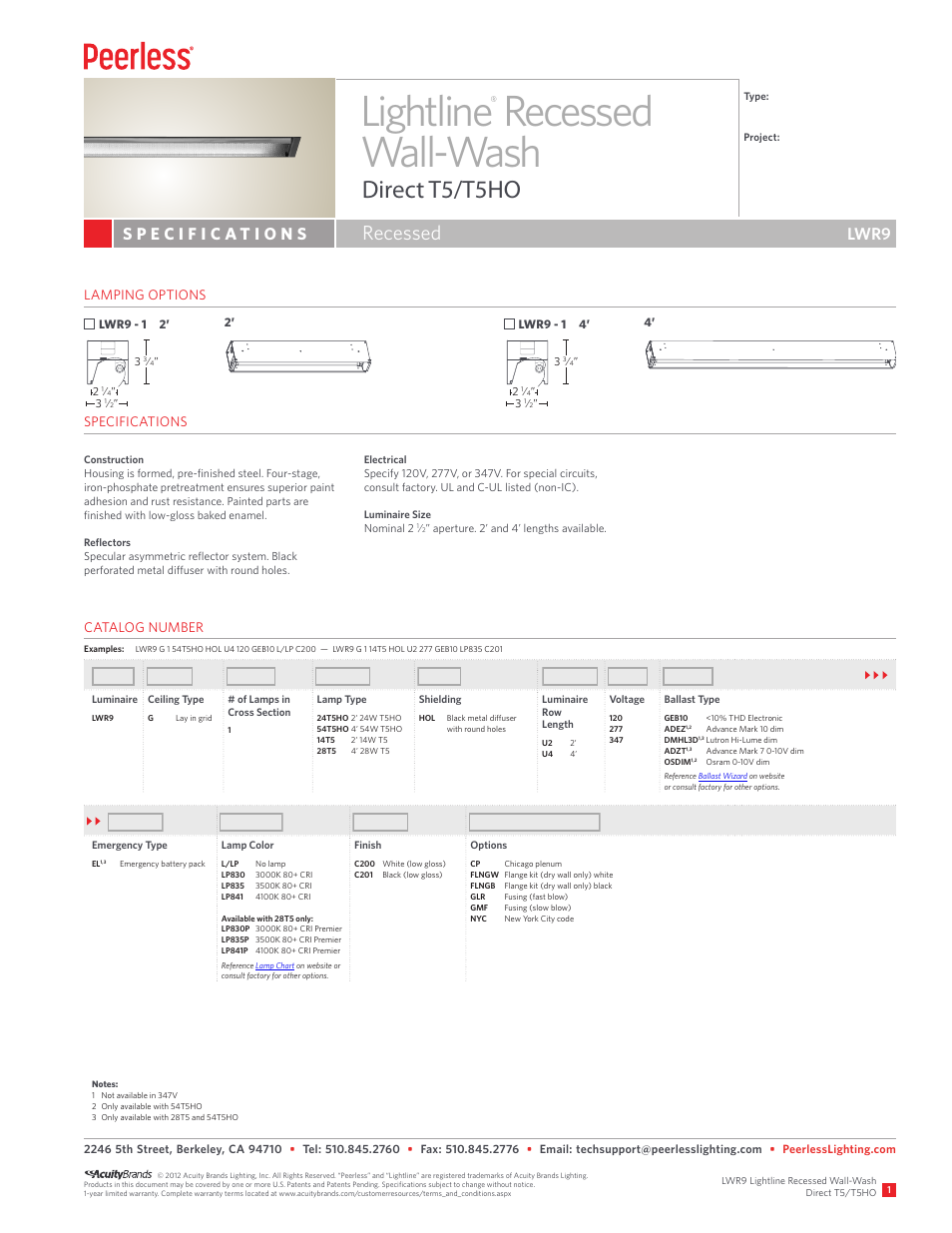 Peerless Lighting LWR9 - T5_T5HO User Manual | 2 pages