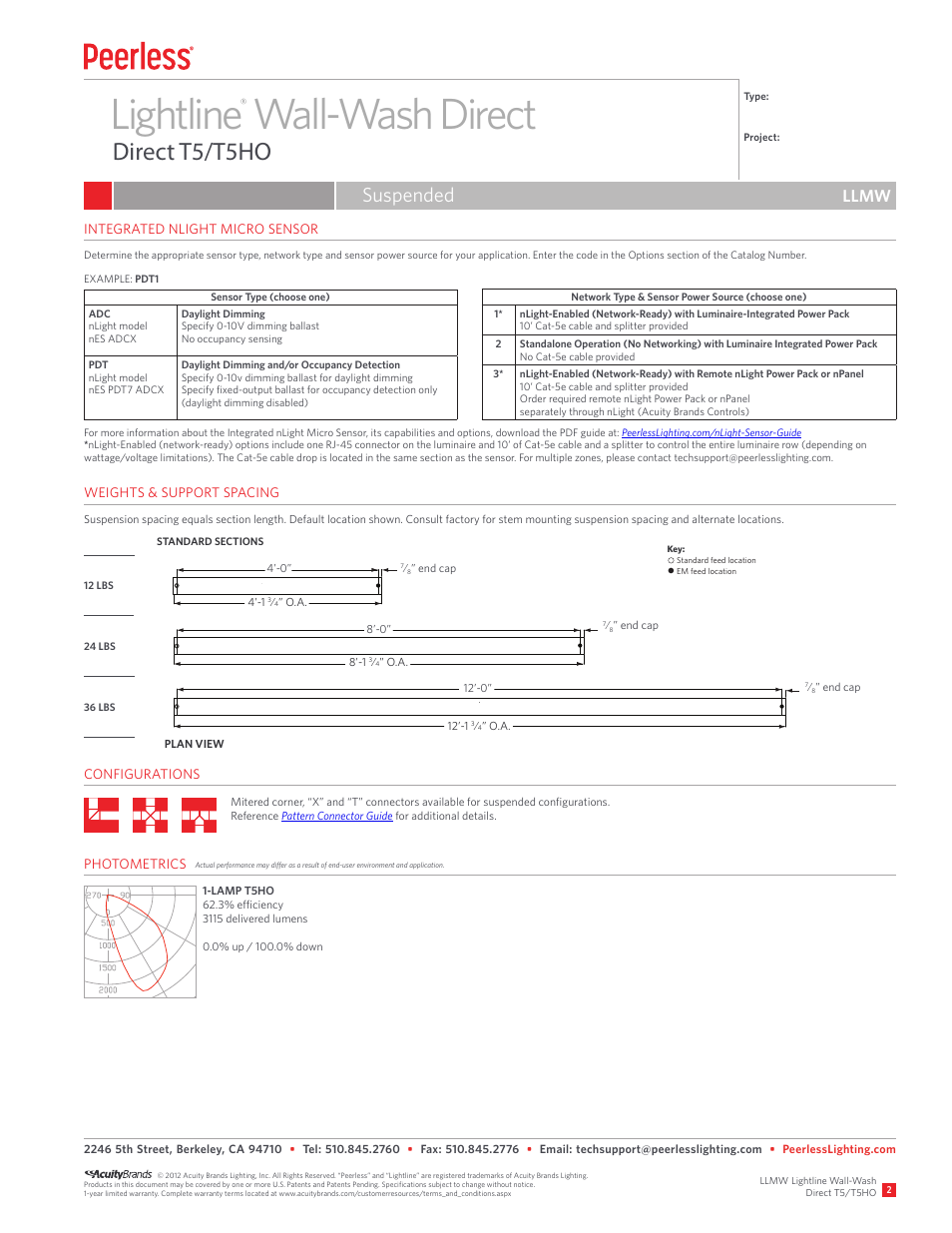 Lightline wall-wash direct, Direct t5/t5ho, Suspended | Llmw | Peerless Lighting LLMW (Sus) - T5_T5HO User Manual | Page 2 / 2