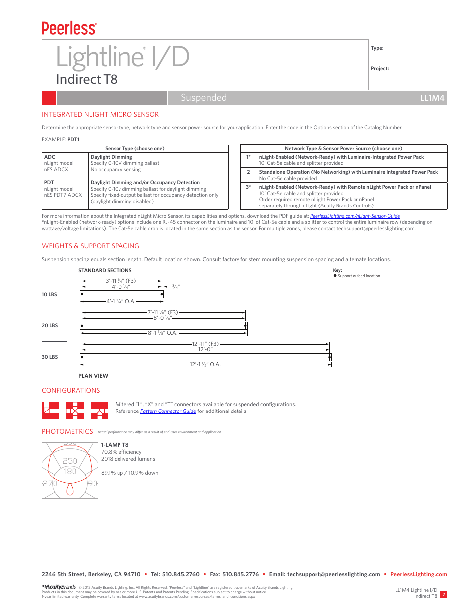 Lightline i/d, Indirect t8, Suspended | Ll1m4 | Peerless Lighting LL1M4 - T8 User Manual | Page 2 / 2