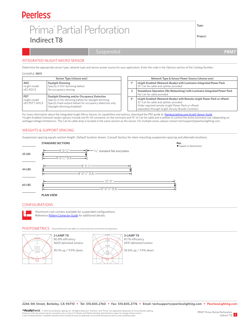 Prima partial perforation, Indirect t8, Suspended | Prm7 | Peerless Lighting PRM7 - T8 User Manual | Page 2 / 2