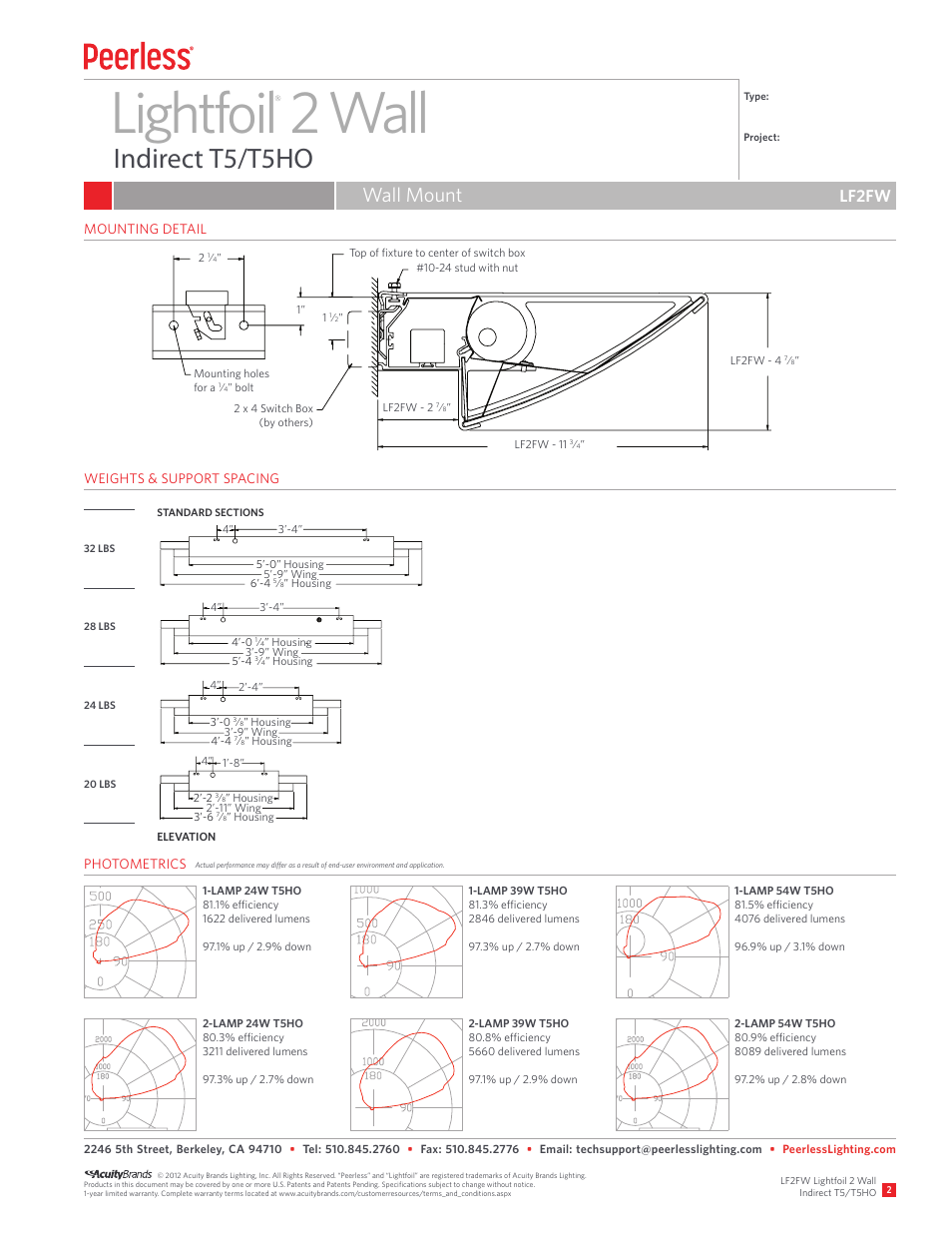 Lightfoil 2 wall, Indirect t5/t5ho, Wall mount | Lf2fw | Peerless Lighting LF2FW - T5_T5HO User Manual | Page 2 / 2