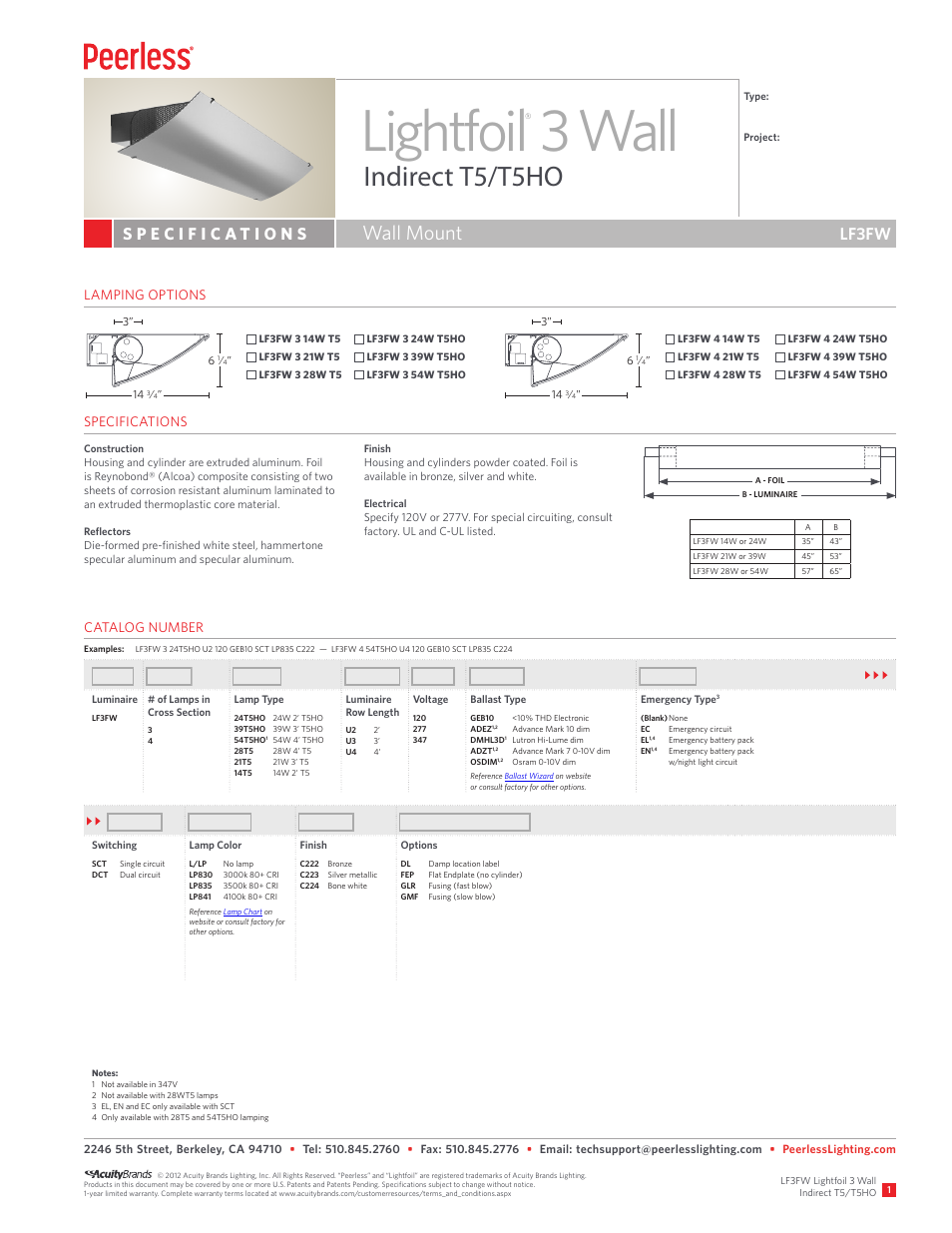 Peerless Lighting LF3FW - T5_T5HO User Manual | 2 pages