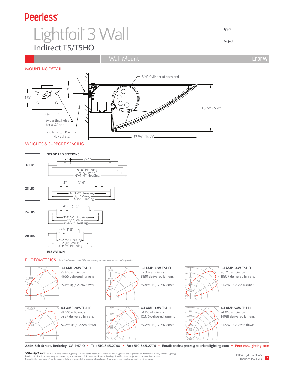 Lightfoil 3 wall, Indirect t5/t5ho, Wall mount | Lf3fw | Peerless Lighting LF3FW - T5_T5HO User Manual | Page 2 / 2