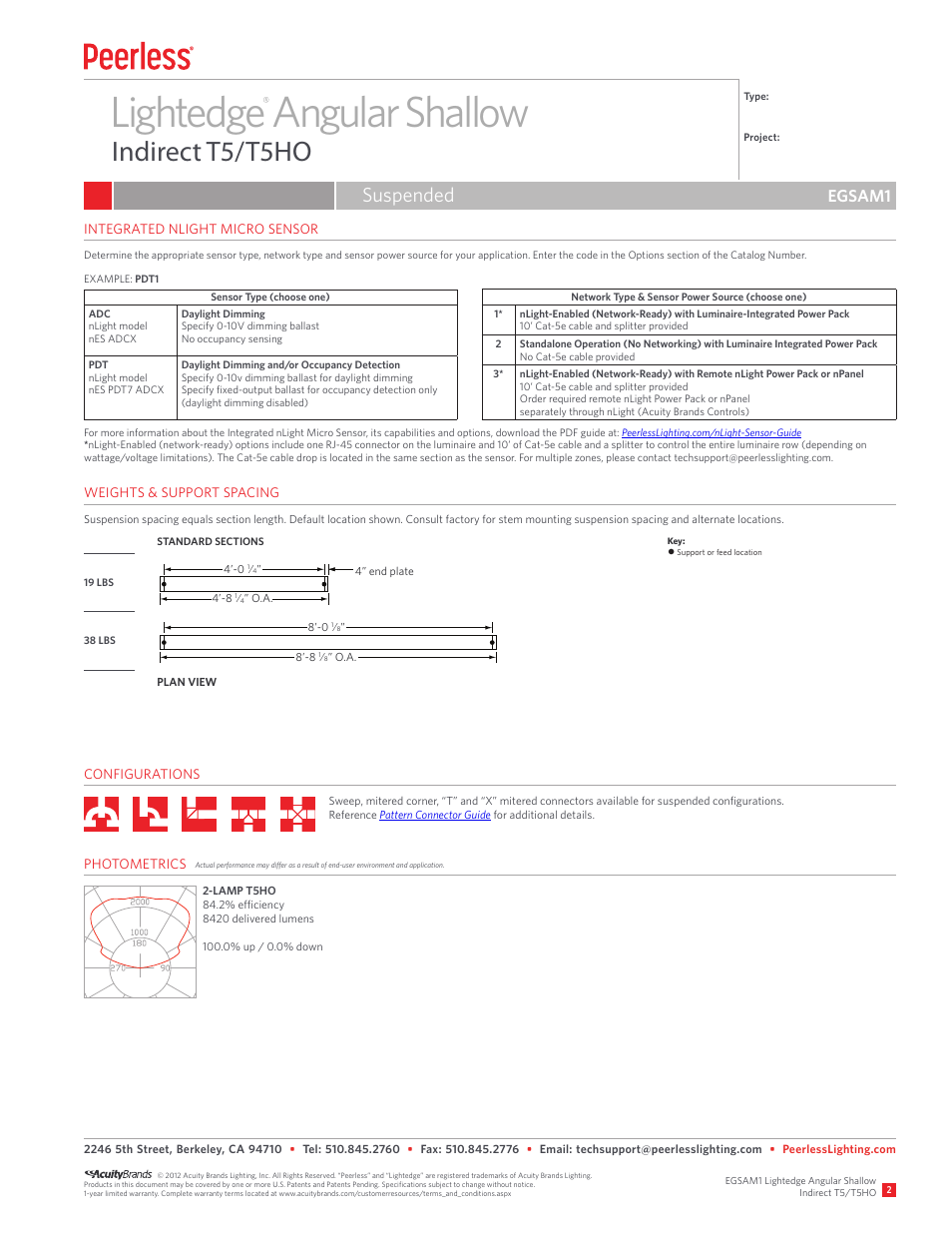 Lightedge angular shallow, Indirect t5/t5ho, Suspended | Egsam1 | Peerless Lighting EGSAM1 - T5_T5HO User Manual | Page 2 / 2