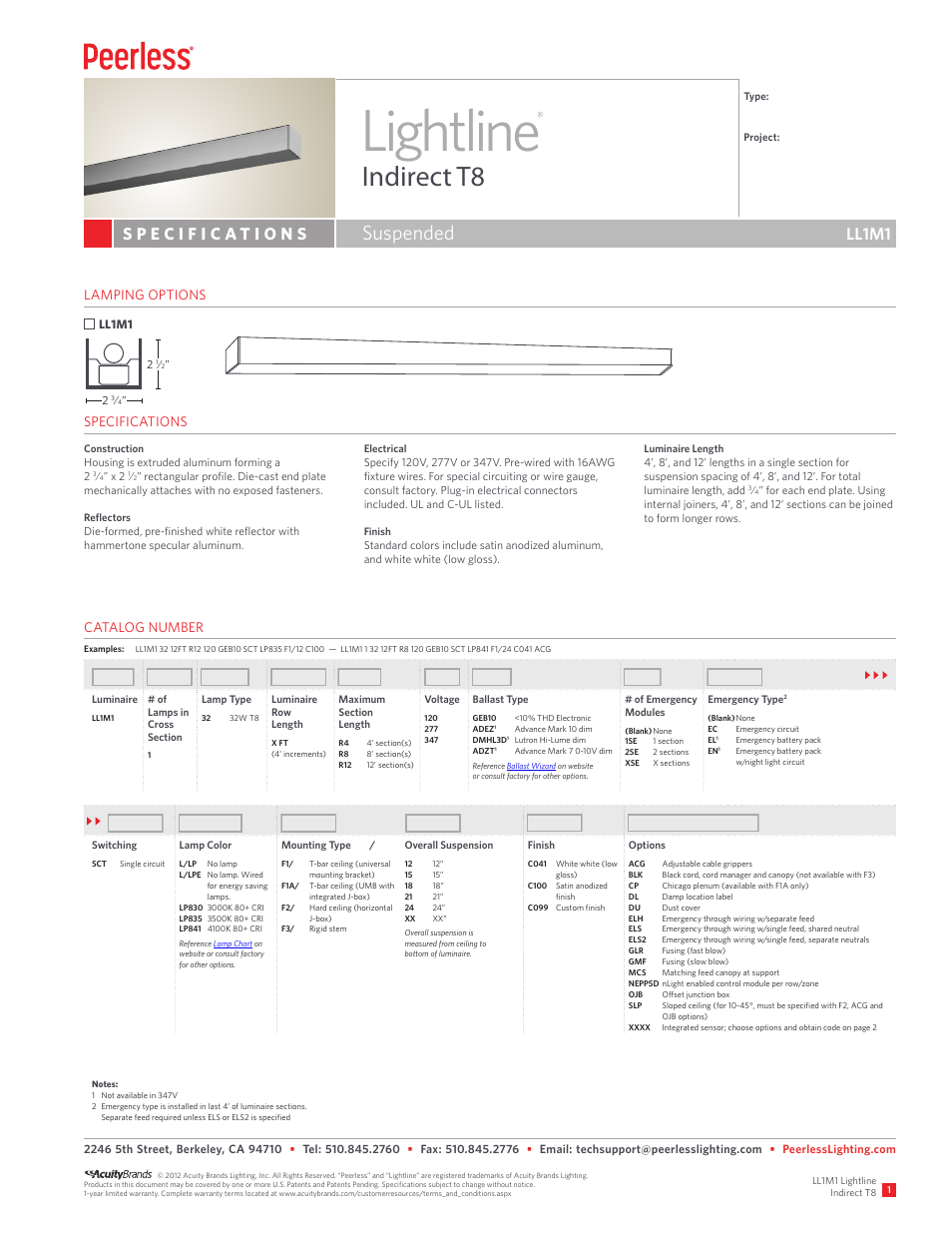 Peerless Lighting LL1M1 - T8 User Manual | 2 pages