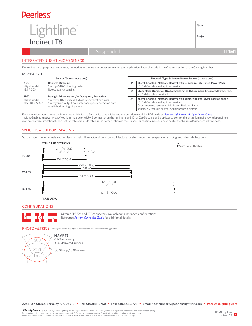 Lightline, Indirect t8, Suspended | Ll1m1 | Peerless Lighting LL1M1 - T8 User Manual | Page 2 / 2