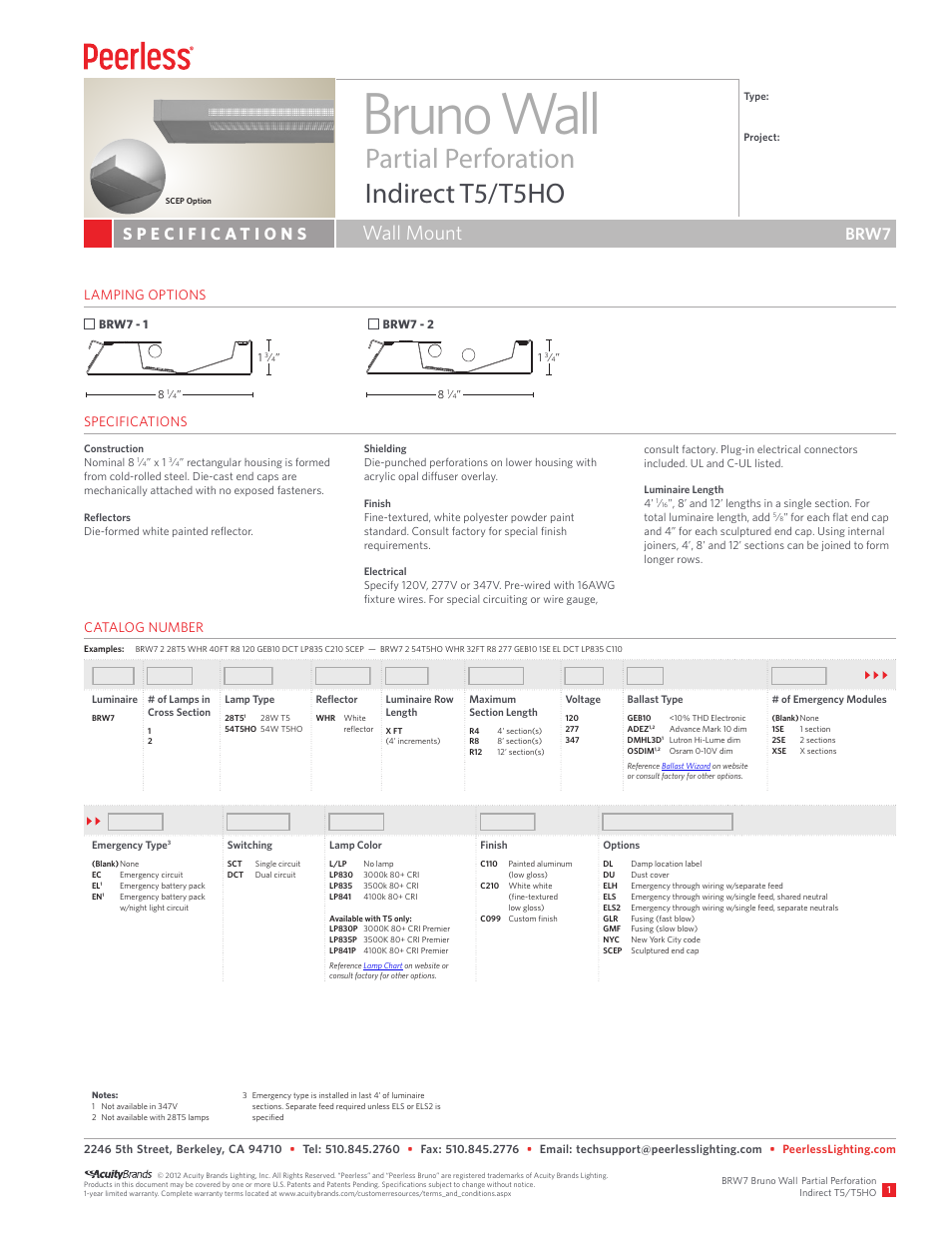 Peerless Lighting BRW7 - T5_T5HO User Manual | 2 pages