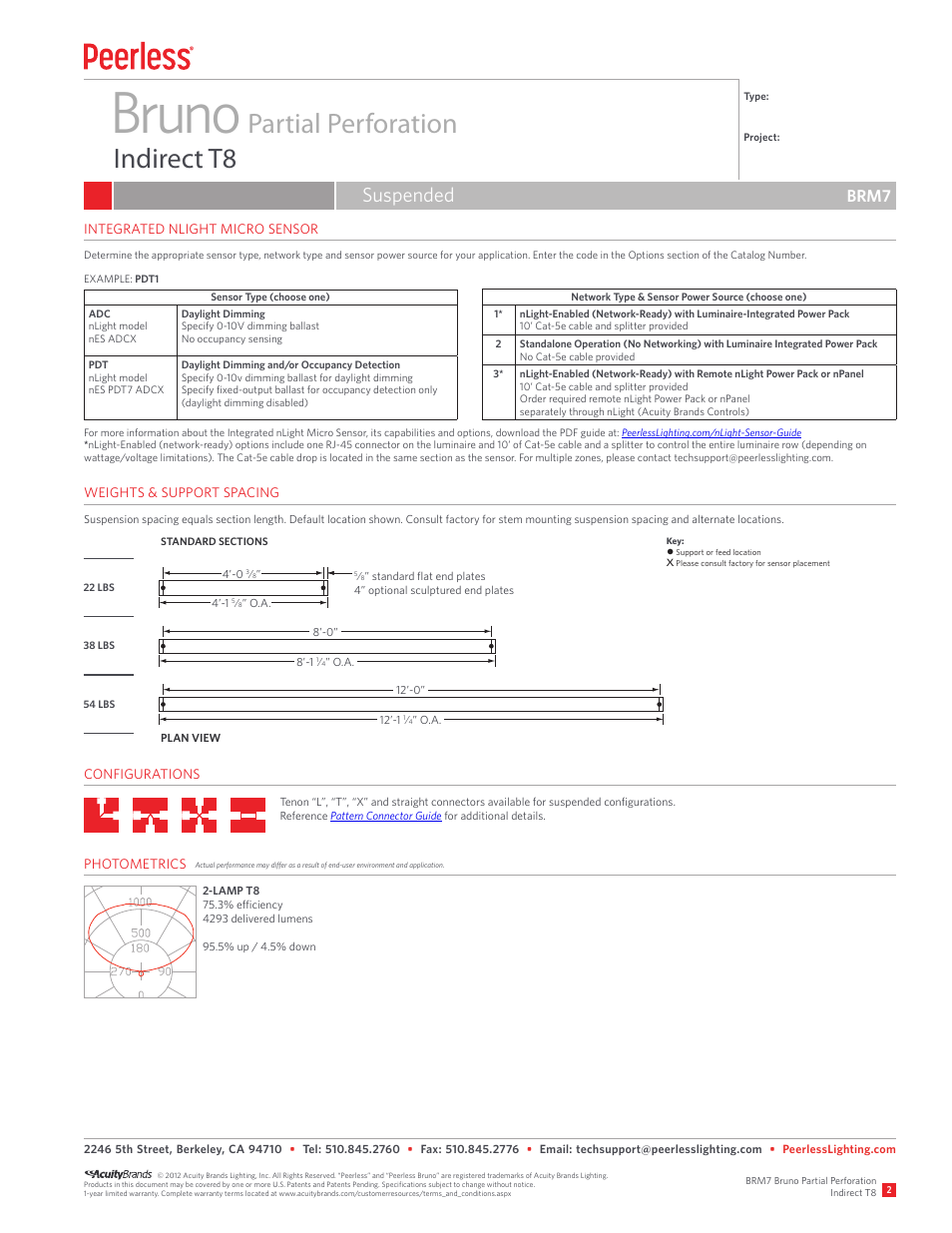 Bruno, Partial perforation indirect t8, Suspended | Brm7 | Peerless Lighting BRM7 - T8 User Manual | Page 2 / 2