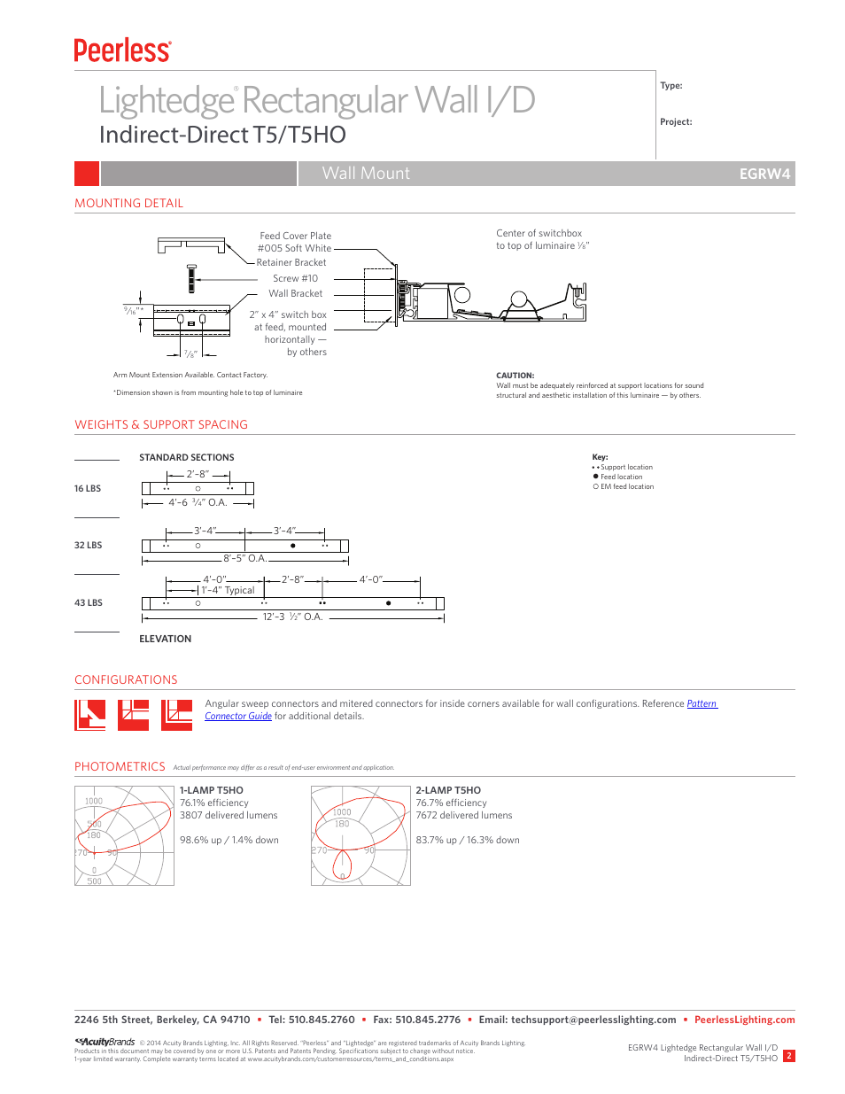 Lightedge rectangular wall i/d, Indirect-direct t5/t5ho, Wall mount | Egrw4 | Peerless Lighting EGRW4 - T5_T5HO User Manual | Page 2 / 2