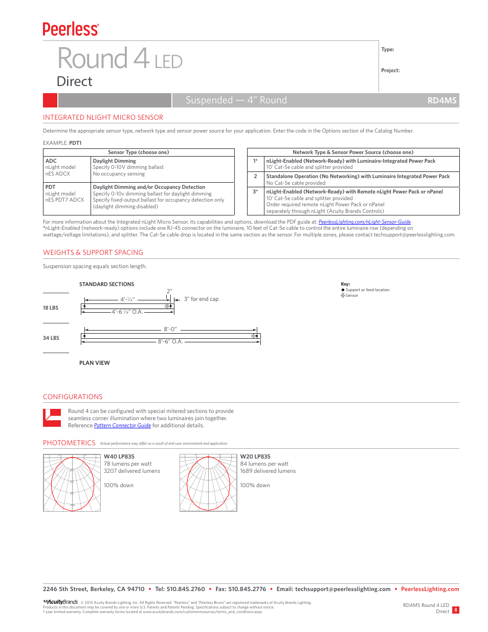 Round 4, Direct, Suspended — 4” round | Rd4ms | Peerless Lighting RD4MS - LED User Manual | Page 2 / 2