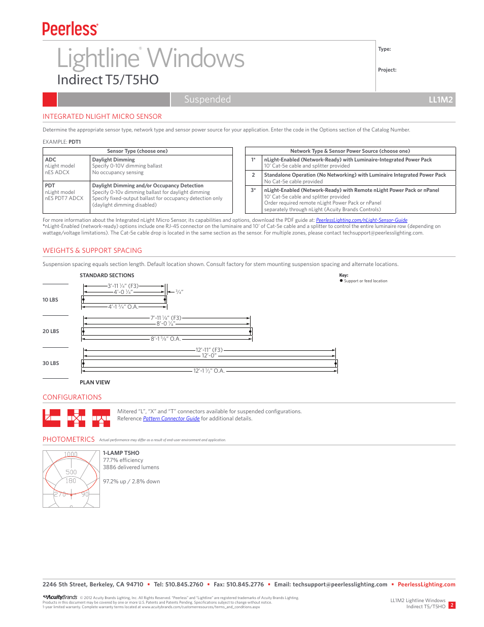 Lightline windows, Indirect t5/t5ho, Suspended | Ll1m2 | Peerless Lighting LL1M2 - T5_T5HO User Manual | Page 2 / 2