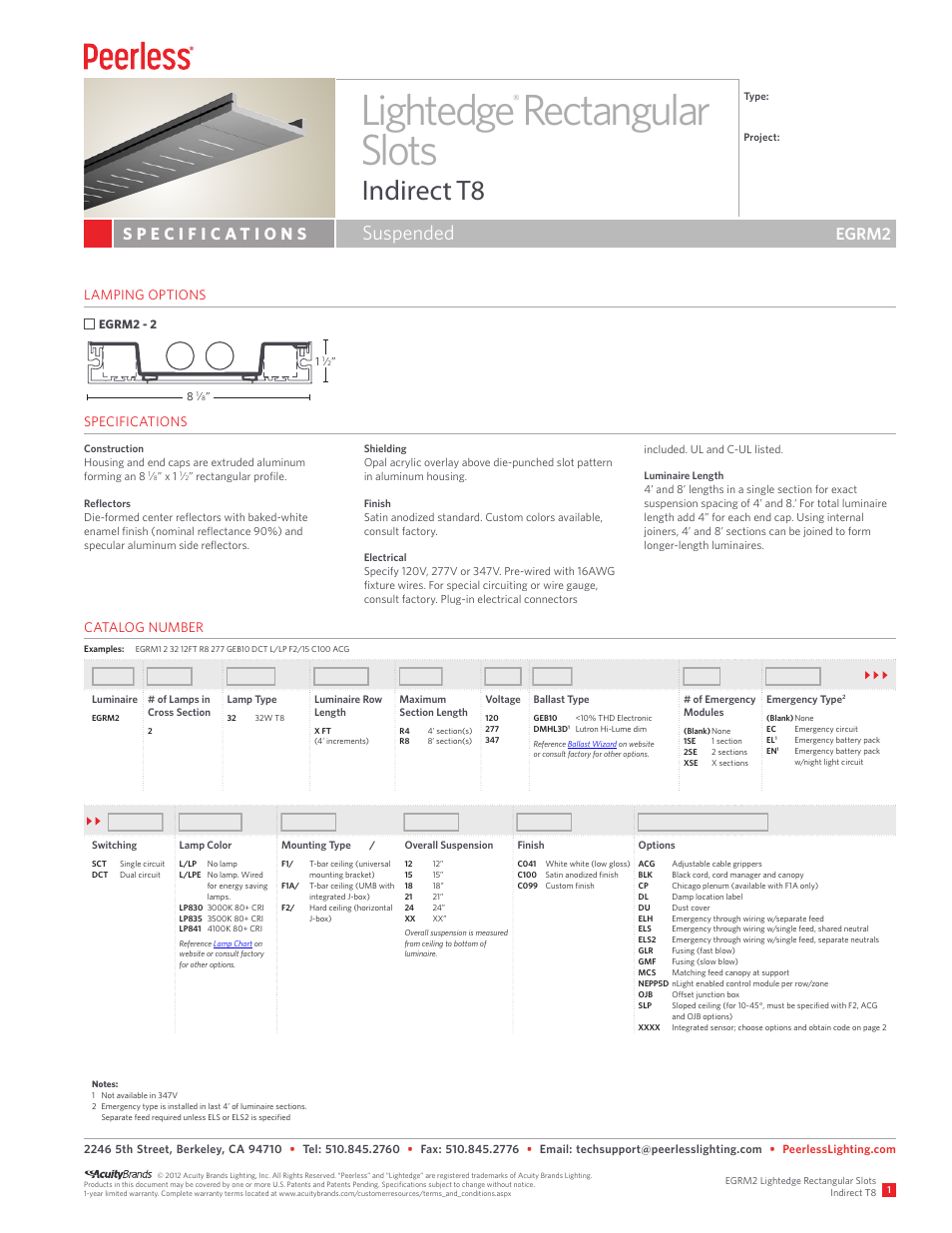 Peerless Lighting EGRM2 - T8 User Manual | 2 pages