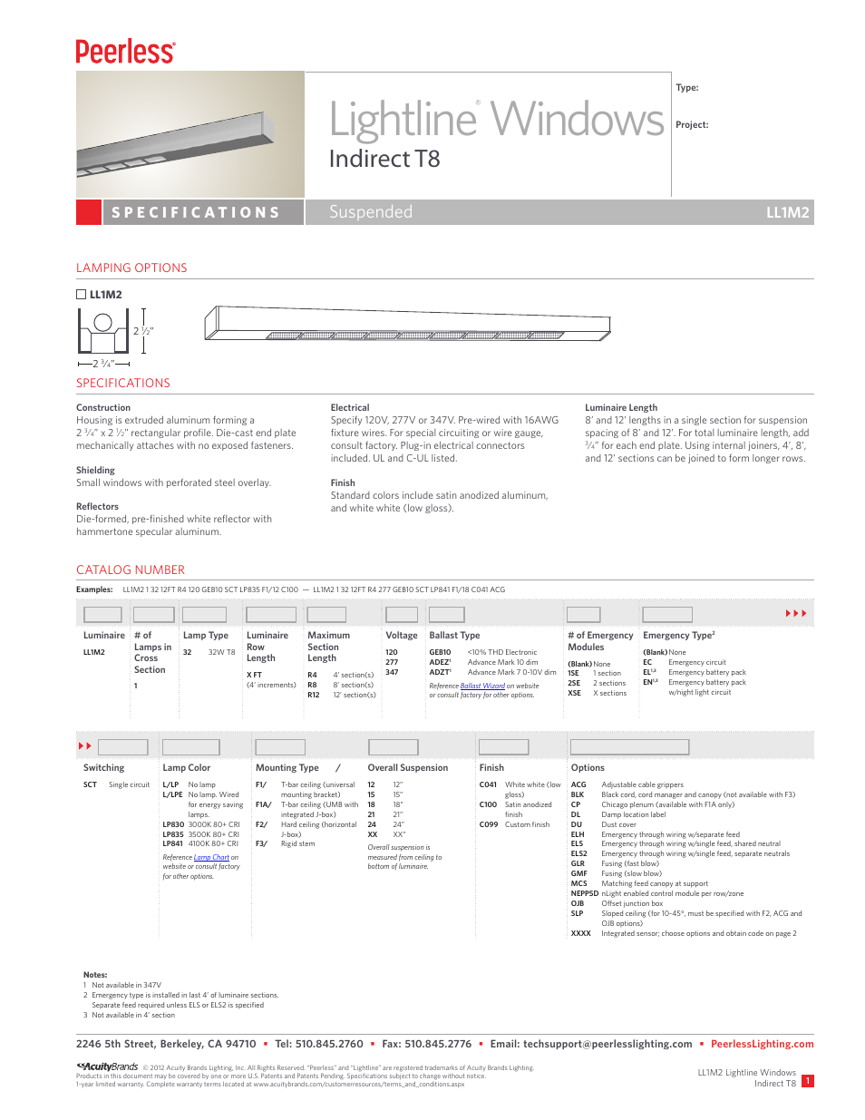 Peerless Lighting LL1M2 - T8 User Manual | 2 pages