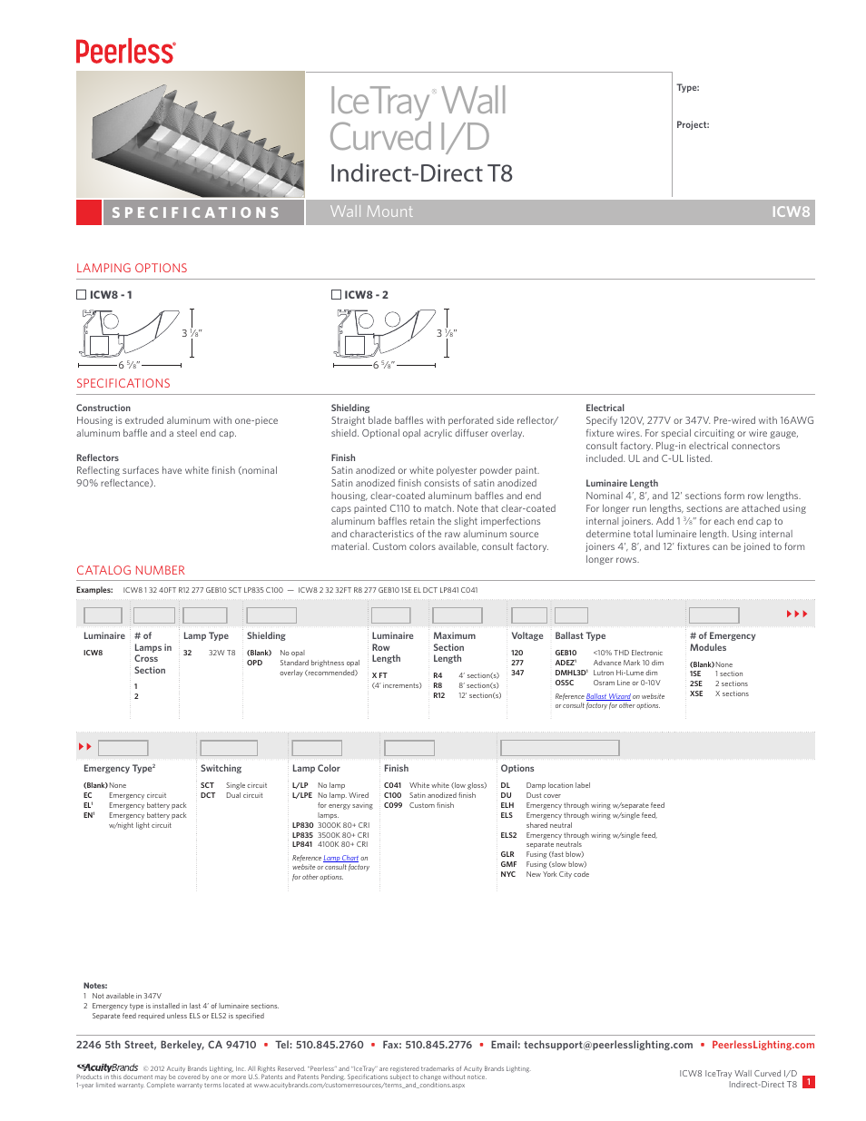 Peerless Lighting ICW8 - T8 User Manual | 2 pages