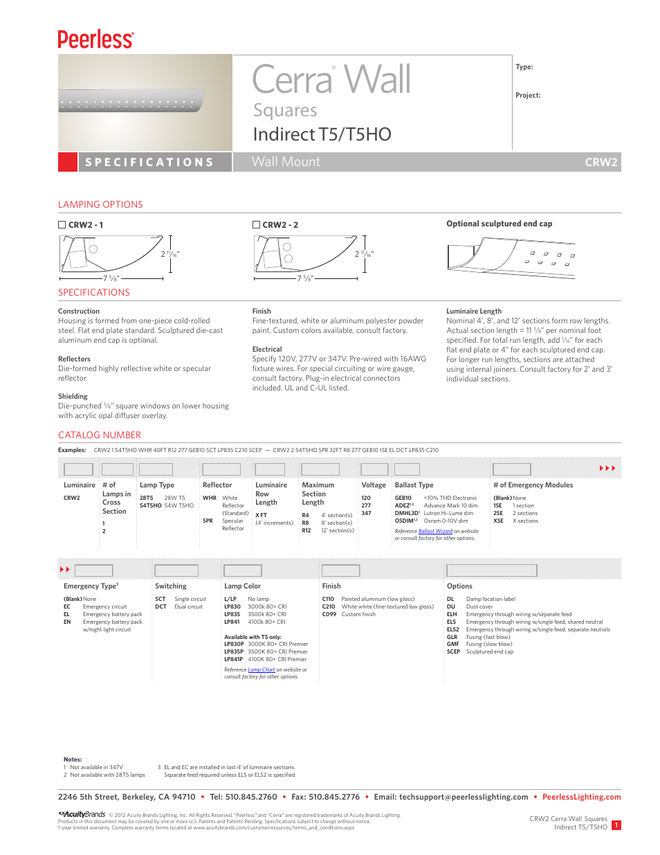 Peerless Lighting CRW2 - T5_T5HO User Manual | 2 pages