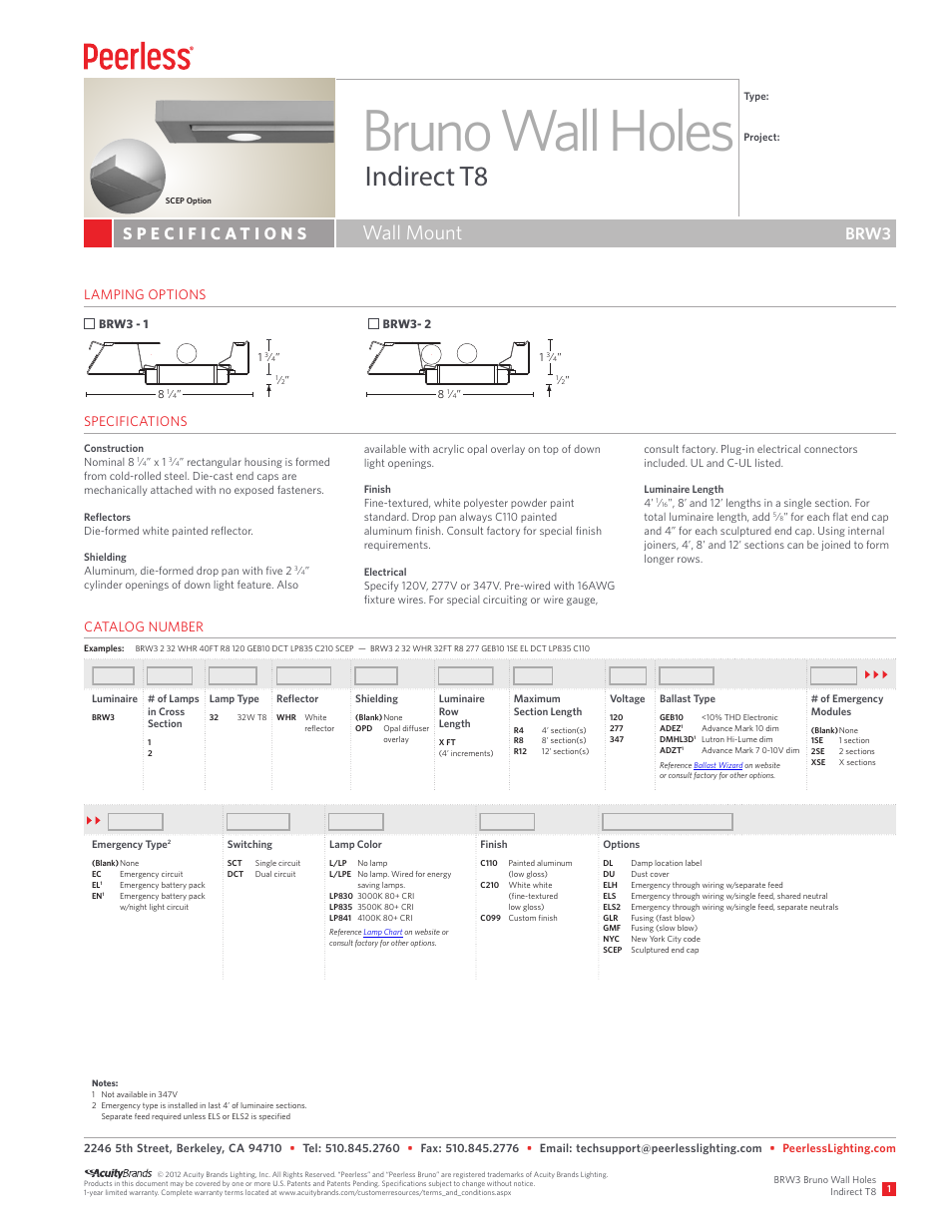 Peerless Lighting BRW3 - T8 User Manual | 2 pages