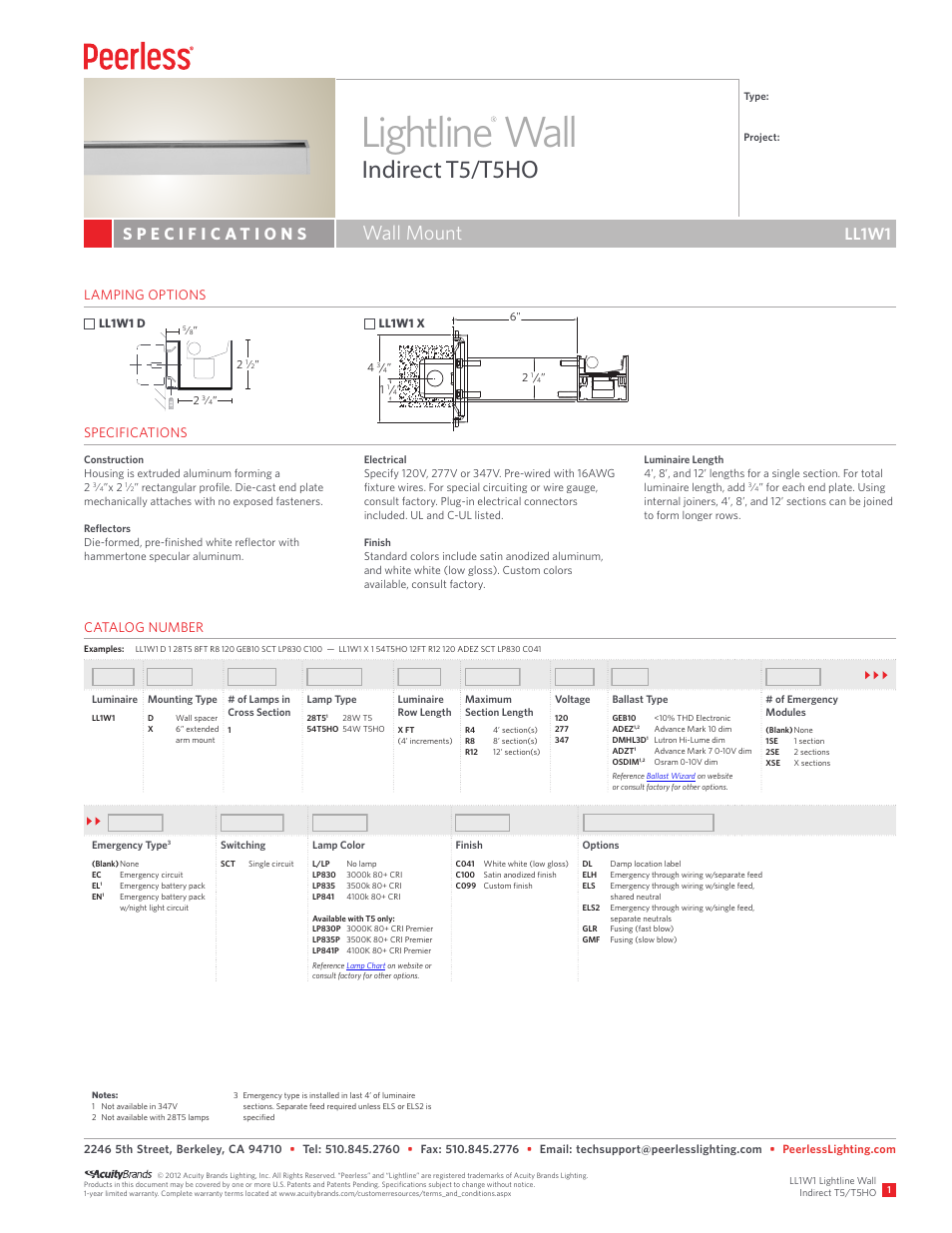 Peerless Lighting LL1W - T5_T5HO User Manual | 2 pages
