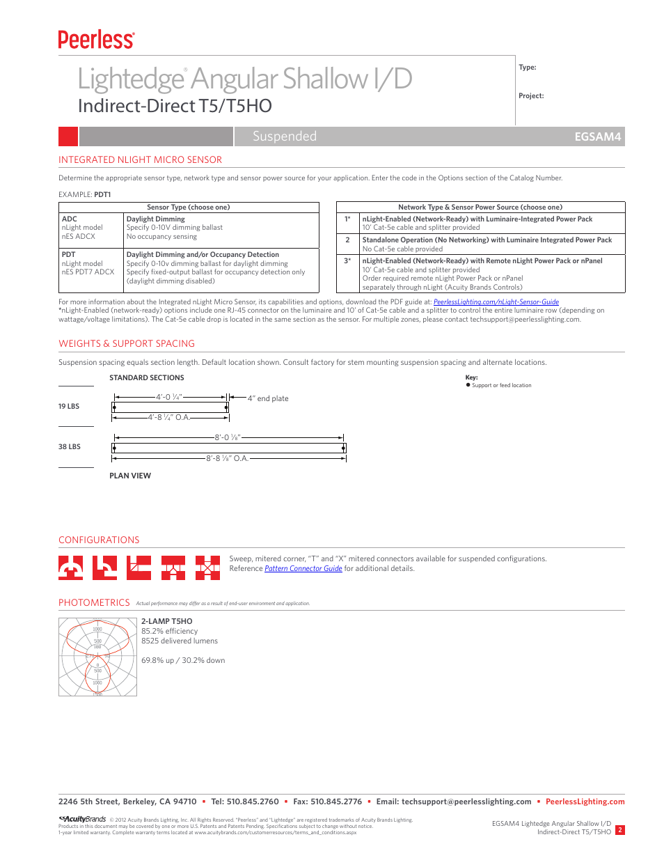 Lightedge angular shallow i/d, Indirect-direct t5/t5ho, Suspended | Egsam4 | Peerless Lighting EGSAM4 - T5_T5HO User Manual | Page 2 / 2