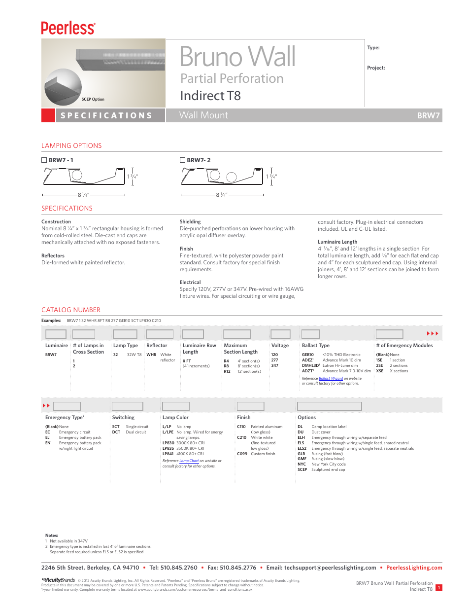 Peerless Lighting BRW7 - T8 User Manual | 2 pages