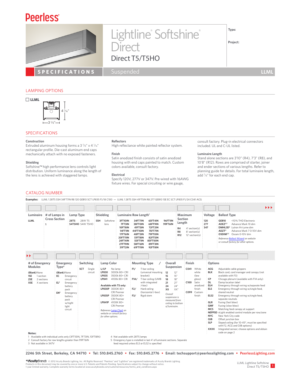 Peerless Lighting LLML (Sus) - T5_T5HO User Manual | 2 pages