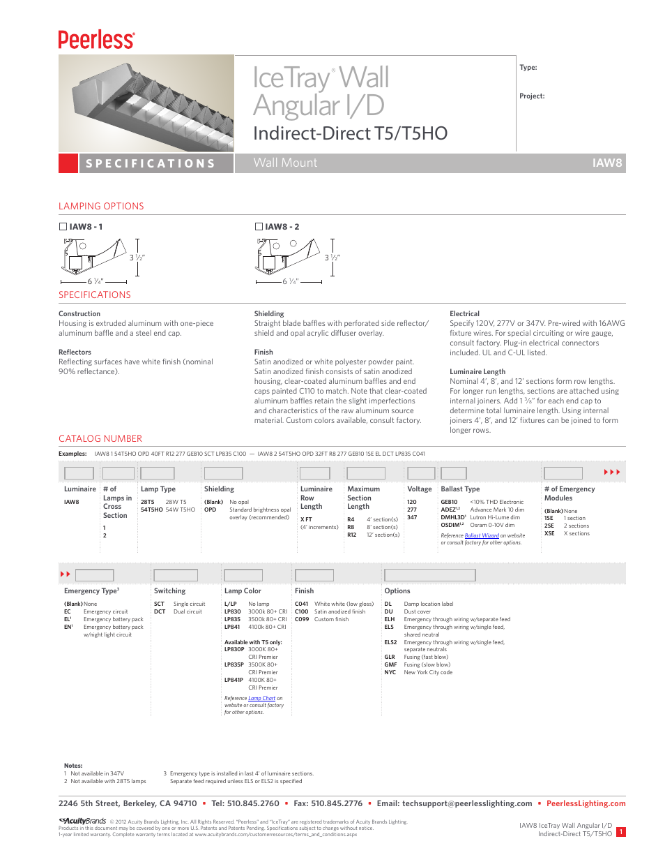 Peerless Lighting IAW8 - T5_T5HO User Manual | 2 pages