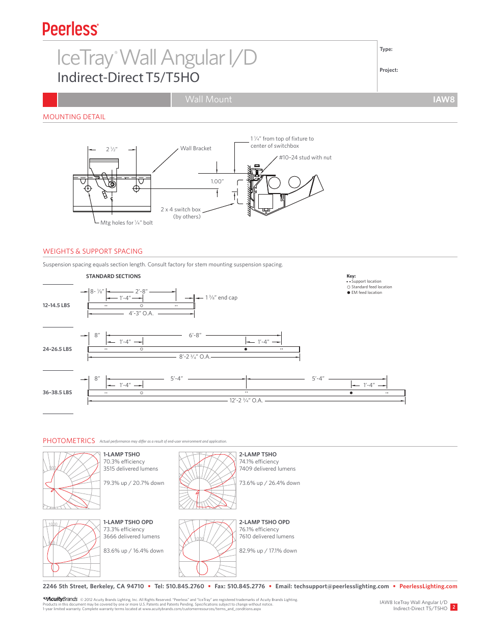 Icetray wall angular i/d, Indirect-direct t5/t5ho, Wall mount | Iaw8 | Peerless Lighting IAW8 - T5_T5HO User Manual | Page 2 / 2