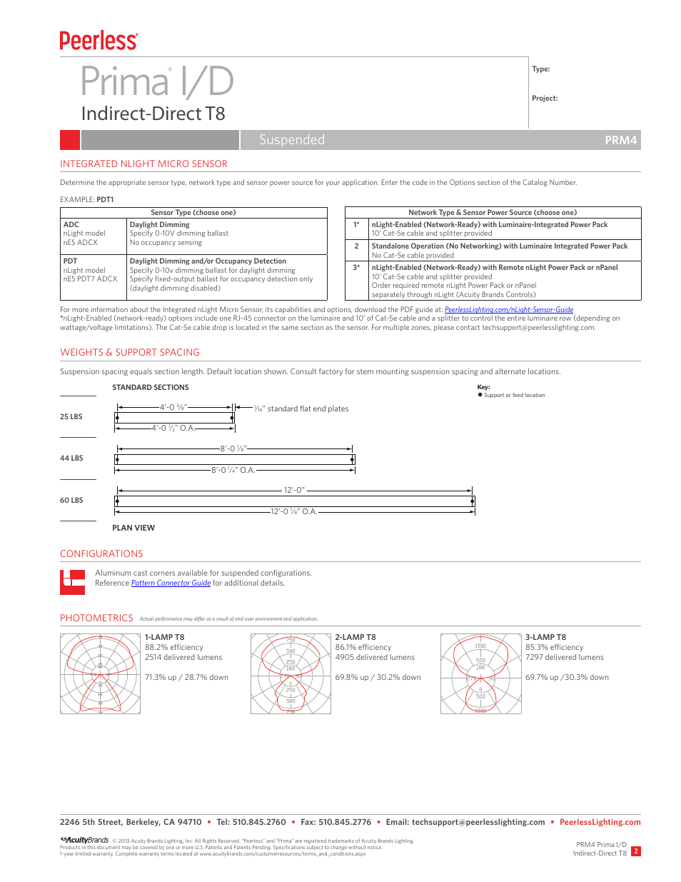 Prima i/d, Indirect-direct t8, Suspended | Prm4 | Peerless Lighting PRM4 - T8 User Manual | Page 2 / 2