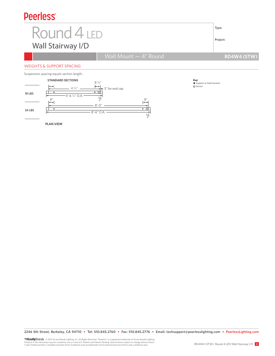 Round 4, Wall stairway i/d, Wall mount — 4” round | Rd4w4 (stw) | Peerless Lighting RD4W4 STW - LED User Manual | Page 2 / 2