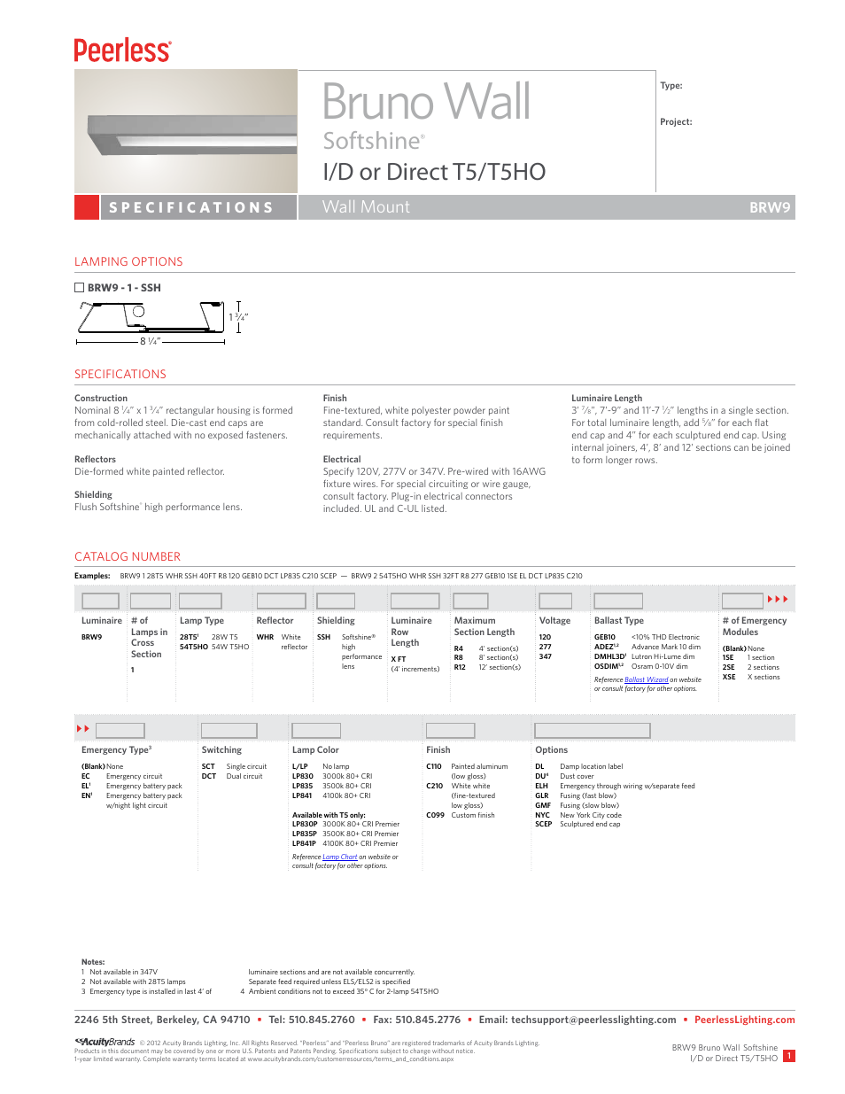 Peerless Lighting BRW9 - T5_T5HO User Manual | 2 pages