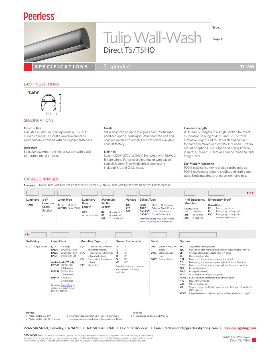 Peerless Lighting TLMW - T5_T5HO User Manual | 2 pages