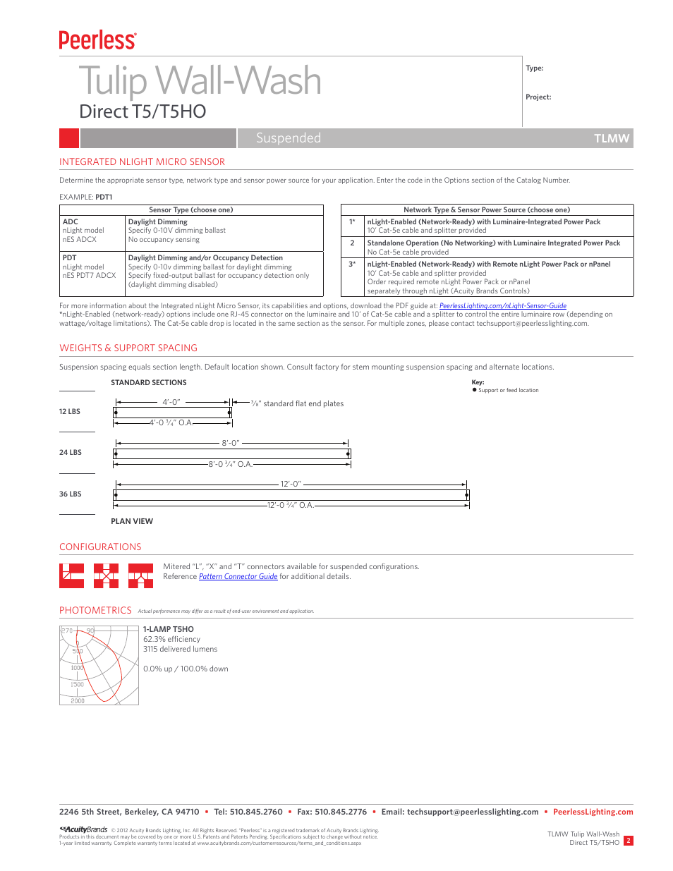 Tulip wall-wash, Direct t5/t5ho, Suspended | Tlmw | Peerless Lighting TLMW - T5_T5HO User Manual | Page 2 / 2