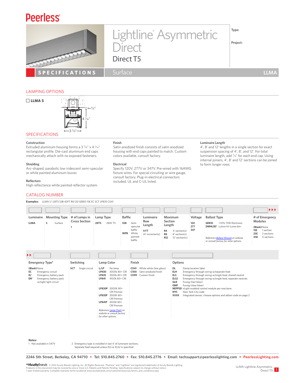 Peerless Lighting LLMA (Sur) - T5 User Manual | 2 pages