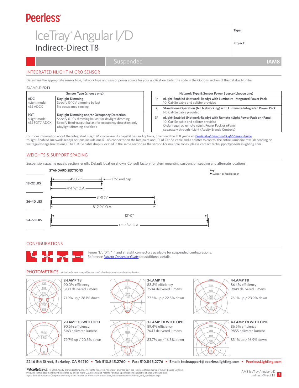 Icetray angular i/d, Indirect-direct t8, Suspended | Iam8 | Peerless Lighting IAM8 - T8 User Manual | Page 2 / 3